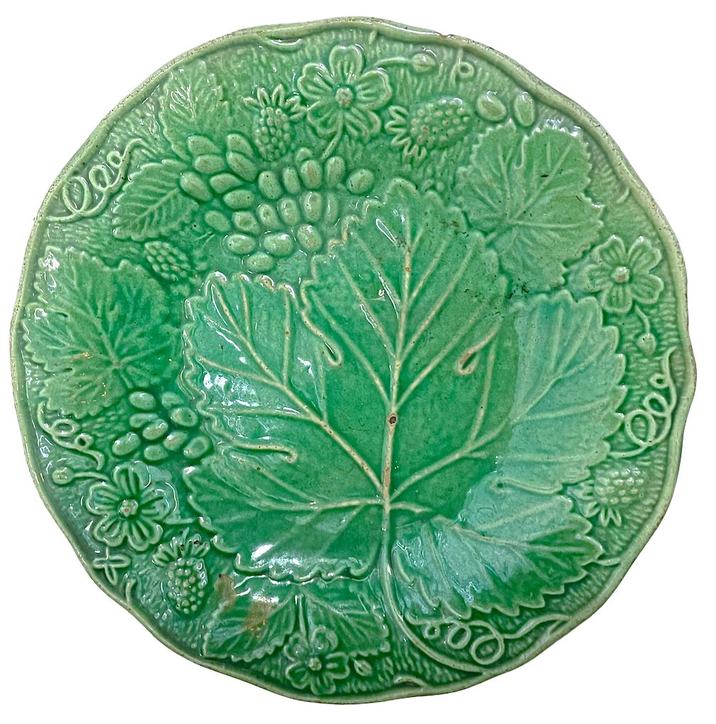 Antique Green Majolica Grape Leaf Plate
