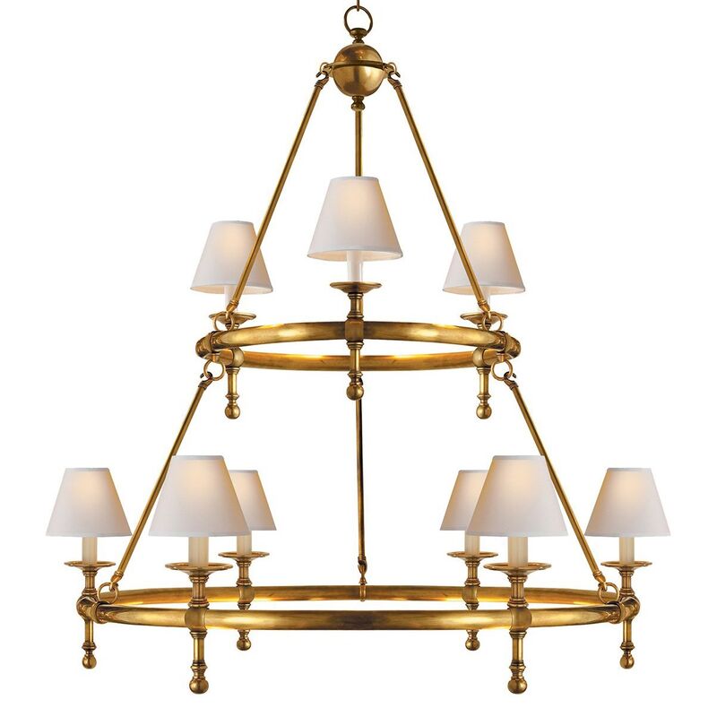 Classic Two-Tier Ring Chandelier, Antiqued Brass