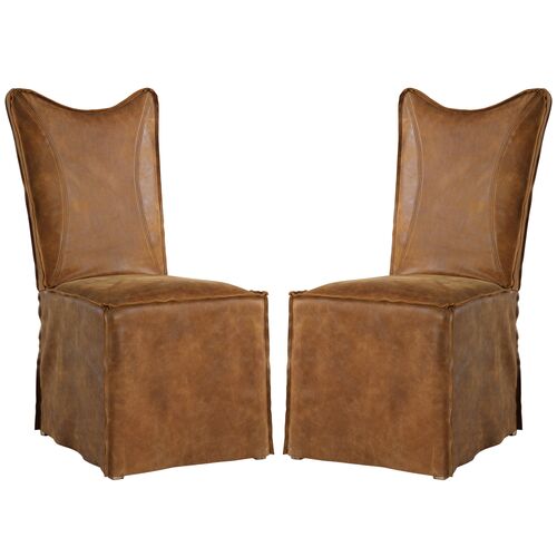 S/2 Yvonne Leather Dining Side Chairs, Cognac