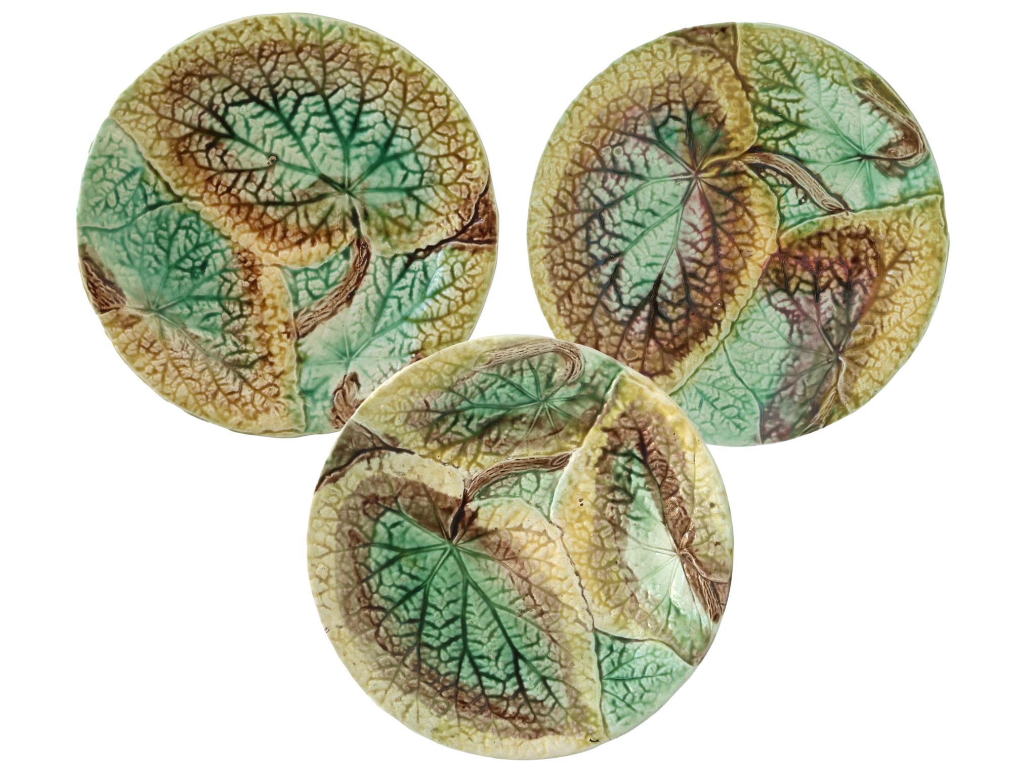 19th-C. English Majolica Begonia Plates~P77729860