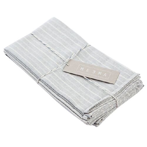 Meema, S/4 Striped Cotton Napkins, Grey