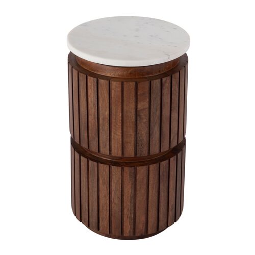 Easton Marble Top Side/Drink Table, White/Brown