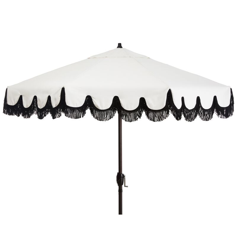 Phoebe Fringe Patio Umbrella, White/Black
