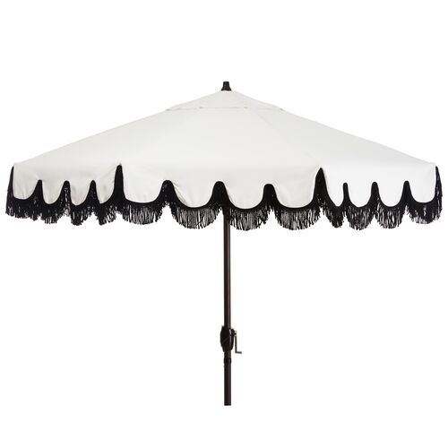 Phoebe Fringe Patio Umbrella, White/Black~P77524324