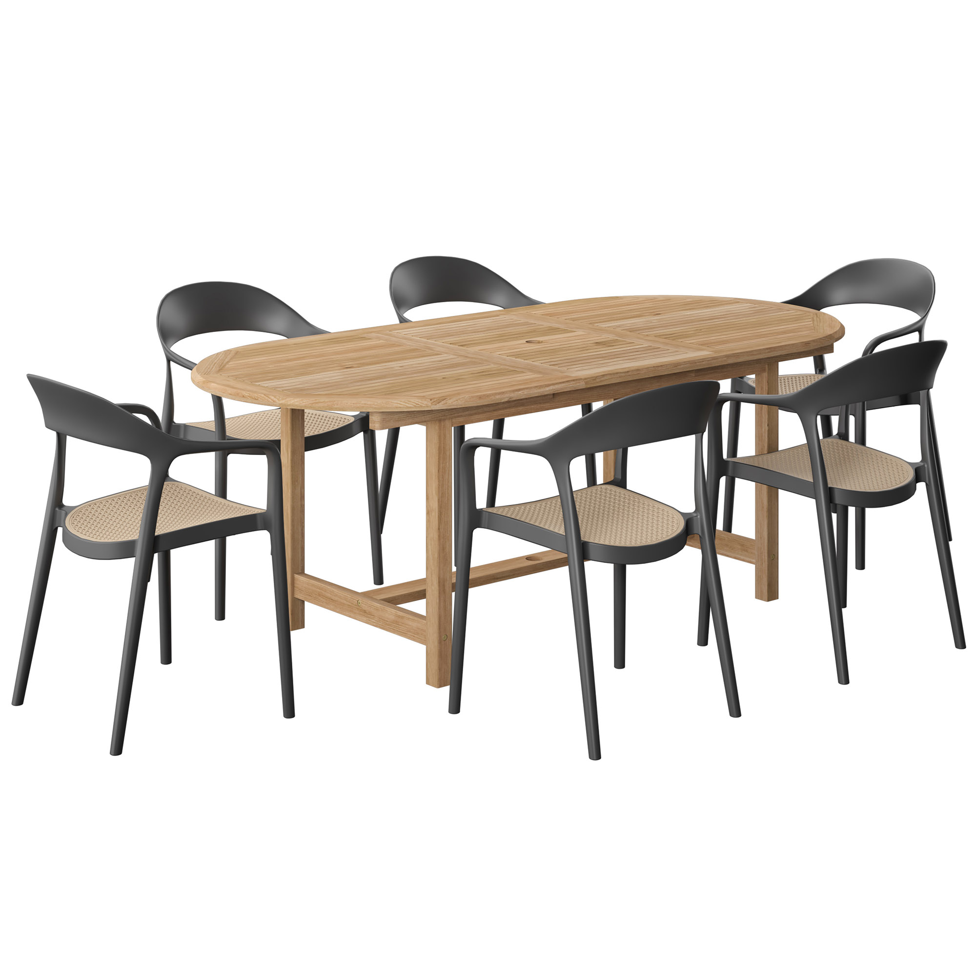 Lanai 7-Pc Outdoor Teak Extension Oval Dining Set, Natural/Black