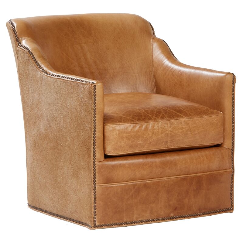Hughes Swivel Chair Camel Leather, Camel Leather Swivel Chairs In Living Room