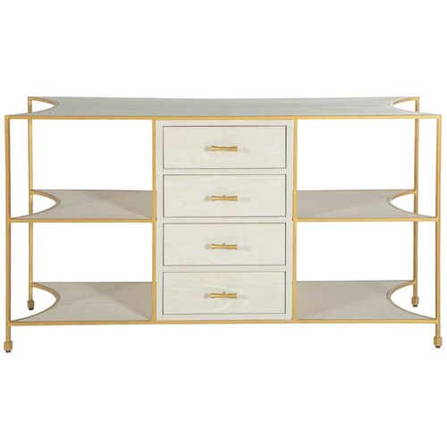 Jeanelle Oak 4-Drawer Storage Console, White/Gold