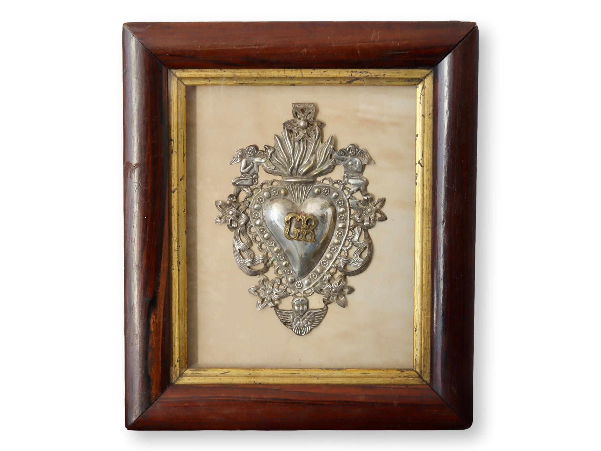 Antique French Framed Ex Voto Heart~P77673671