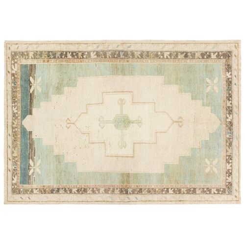 Enzo Handmade Medallion Rug, Cream/Light Blue