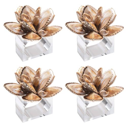 S/4 Beachcomber Acrylic Napkin Rings with Gift Box, Natural