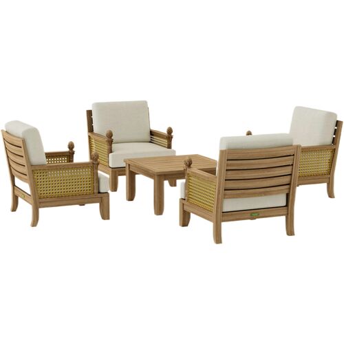5-Piece Maranti Outdoor Teak Deep Seating Lounge Set, Linen Natural Sunbrella 5-Piece Maranti Outdoor Teak Deep Seating Lounge Set, Linen Natural Sunbrella