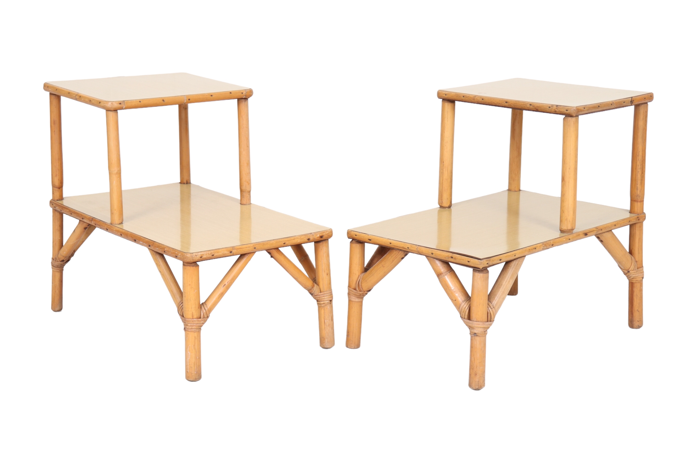 Bamboo Two Tier Side Tables - a Pair~P77666103