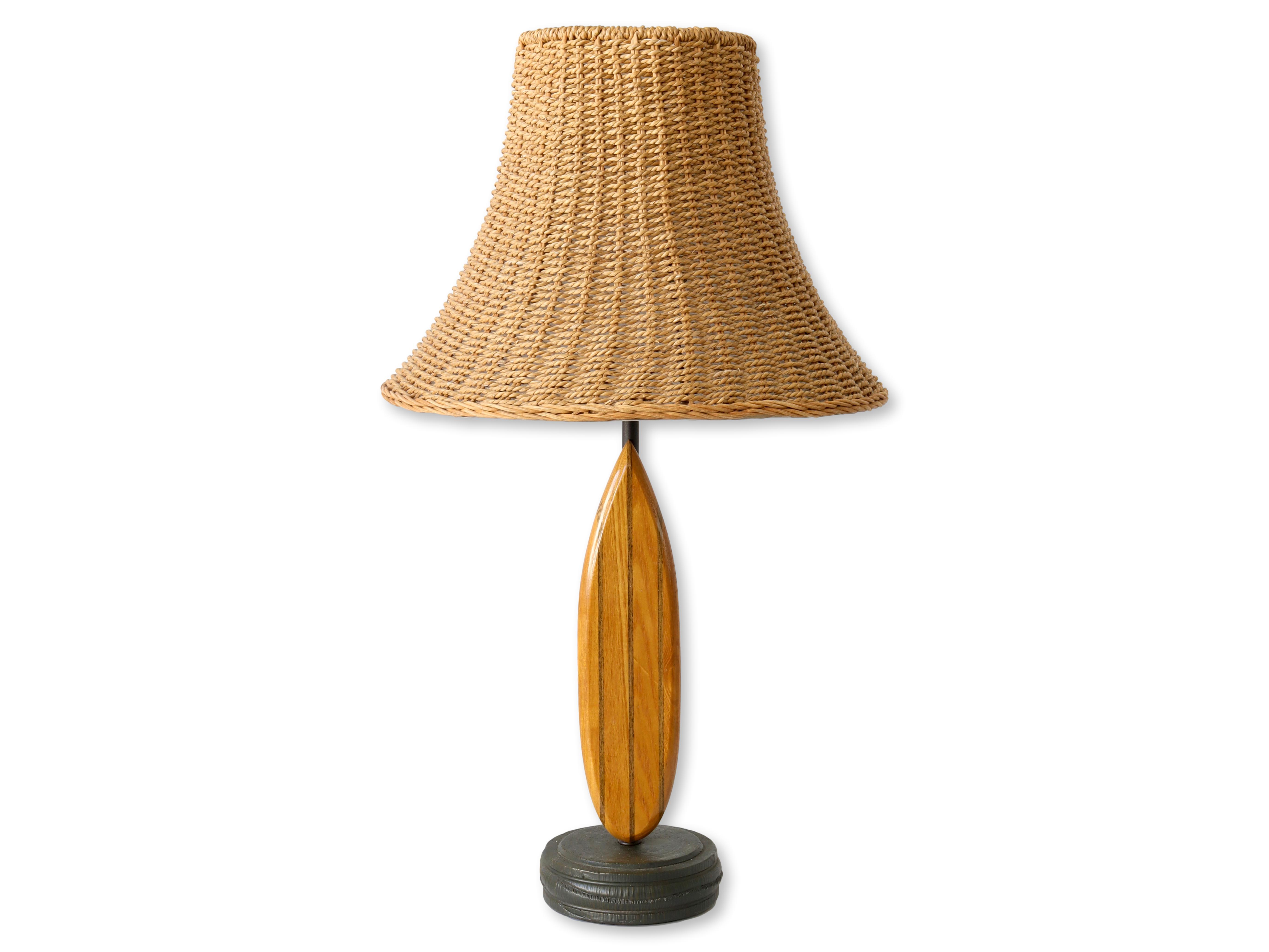 Vintage Surfboard Lamp w/ Wicker Shade