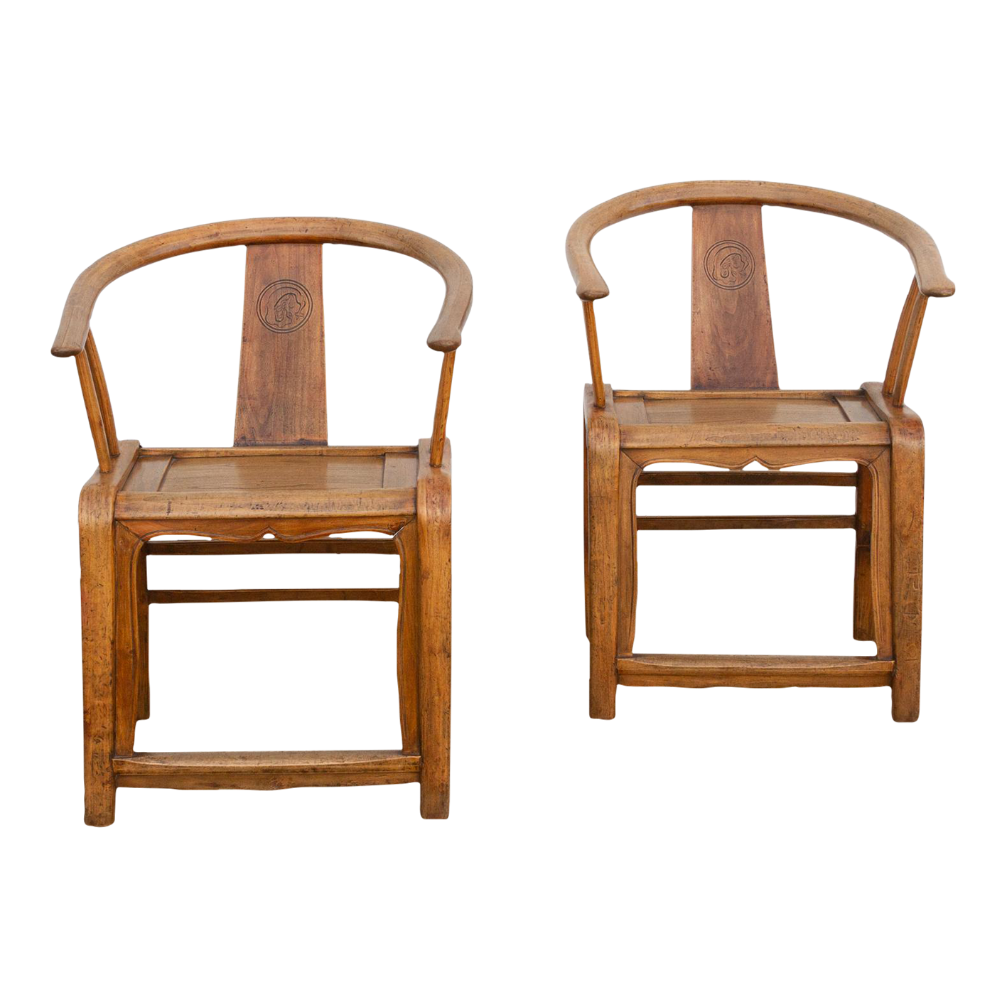 Pair of Golden Elm Chinese Club Chairs~P77689359