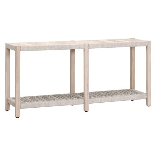 Easton Outdoor Console Table, Taupe & White Flat Rope/Gray Teak