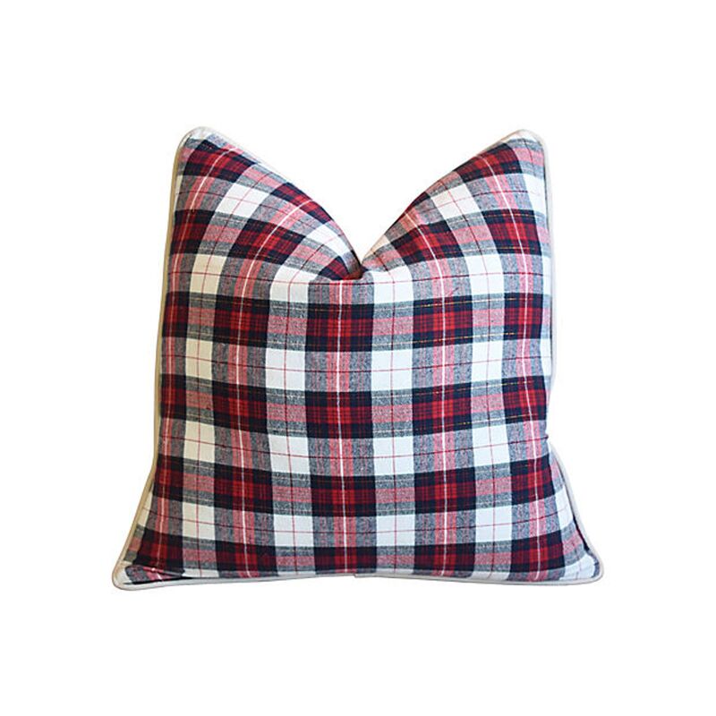 Red, Black & White Tartan Plaid Pillow