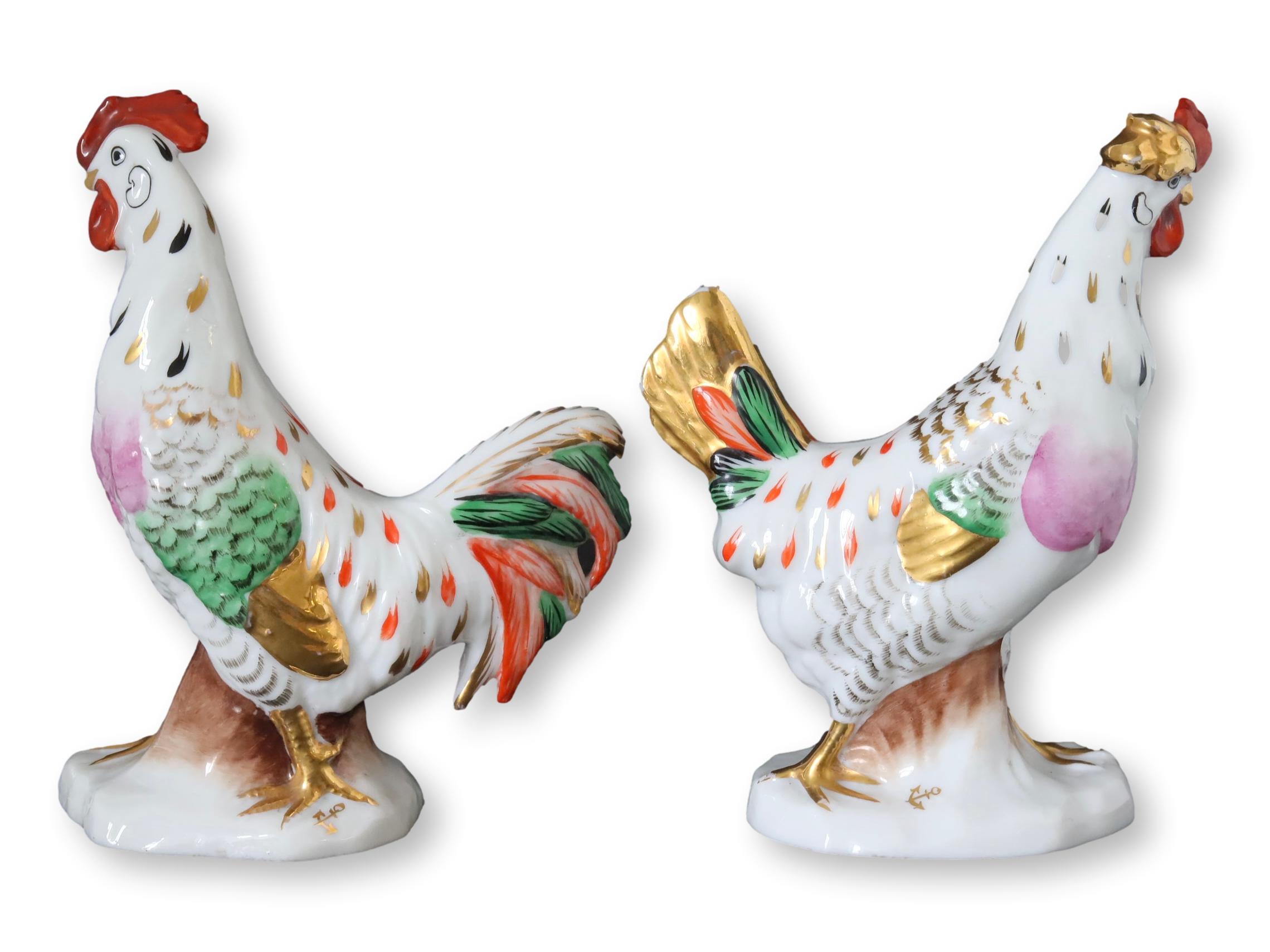 Antique French Porcelain Rooster & Hen~P77687498