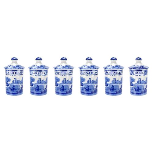 Blue Italian Spice Jars, Set of 6~P43082094