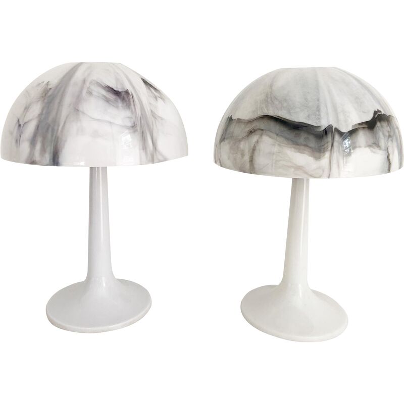 Marbled Mushroom Lamps, Pair