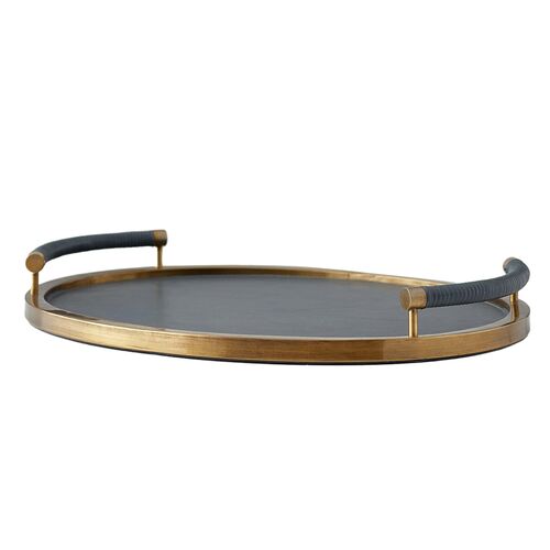 Tallulah Brass/Leather Tray, Brown