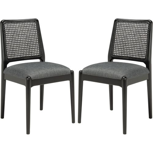 S/2 Opal Rattan Dining Chairs, Black/Gray~P77648120