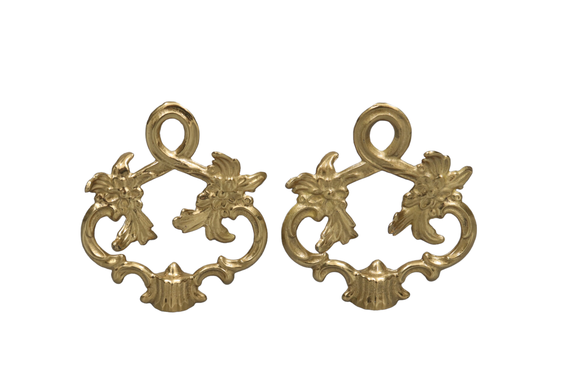 Rocaille Loop Brass Lamp Finials, a Pair