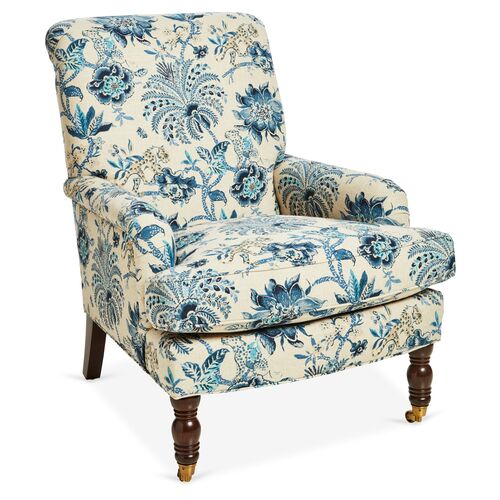 Abigail Club Chair, Indigo/Ivory Linen~P77467432