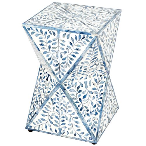 Imani Bone Inlay Side Table, Blue/White