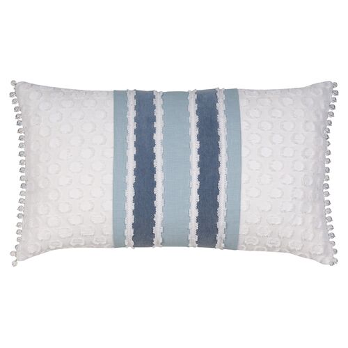 Lotty 15x26 Lace Stripe Lumbar Pillow, Blue Denim/White