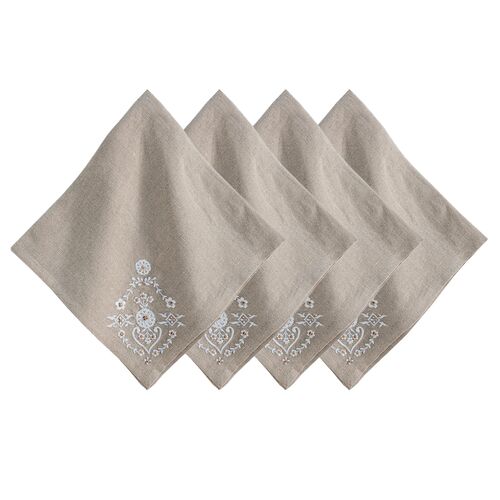 S/4 Heidi Embroidered Napkins, Natural