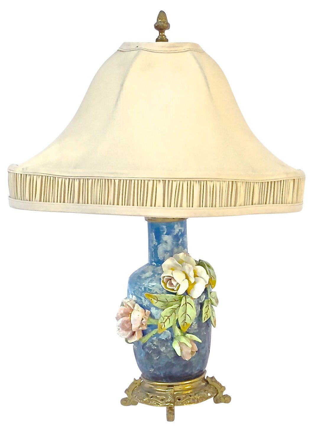 French Barbotine Majolica Floral Lamp~P77346538