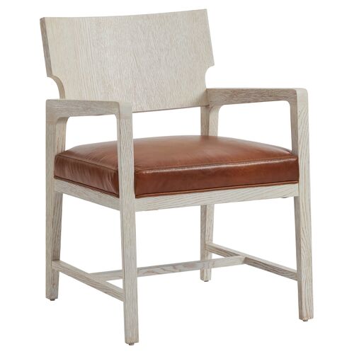Carmel Ridgewood Dining Chair, Winter-White/Brown Leather~P111120123