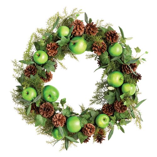 24" Faux Apple & Mixed Botanicals Wreath 24" Faux Apple & Mixed Botanicals Wreath
