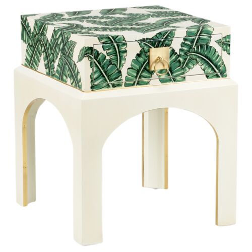 Perfect Leaf Motif Nightstand, Green/Cream