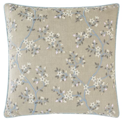 Sakura Embroidered Floral Pillow, Neutral