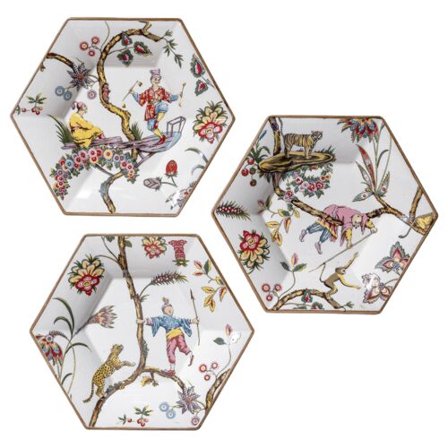 S/3 Chinoise Exotique Plates, Multicolor
