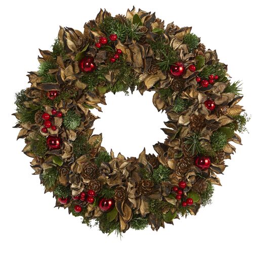Faux 15in Pine/Pinecone Wreath