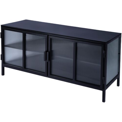 Harold 2-Door Ribbed Glass TV Stand, Black Harold 2-Door Ribbed Glass TV Stand, Black