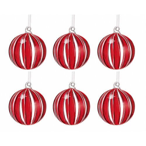 S/6 4" Glass Ball Ornament, Red S/6 4" Glass Ball Ornament, Red