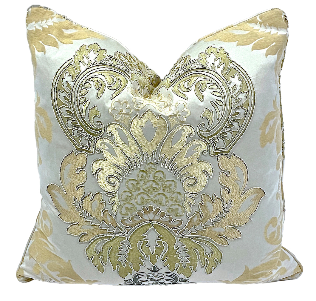 Embroidered Gold & Bronze Damask Pillow