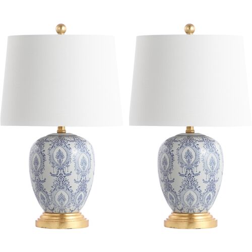 S/2 Kai Ceramic Table Lamps, Blue/White~P68319250