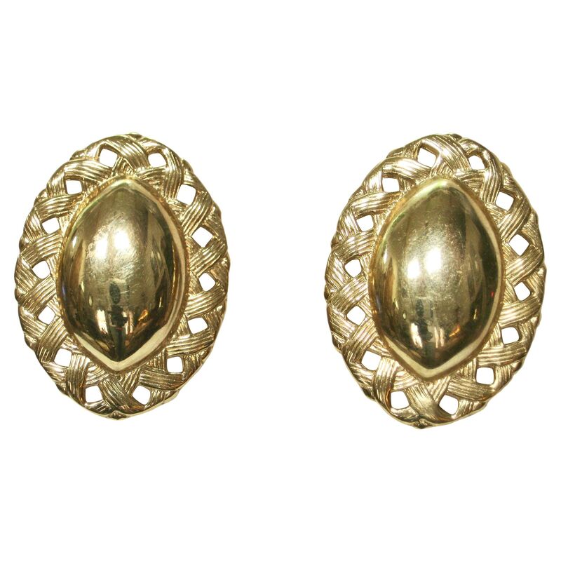 Givenchy Gold Carved Shield Earrings