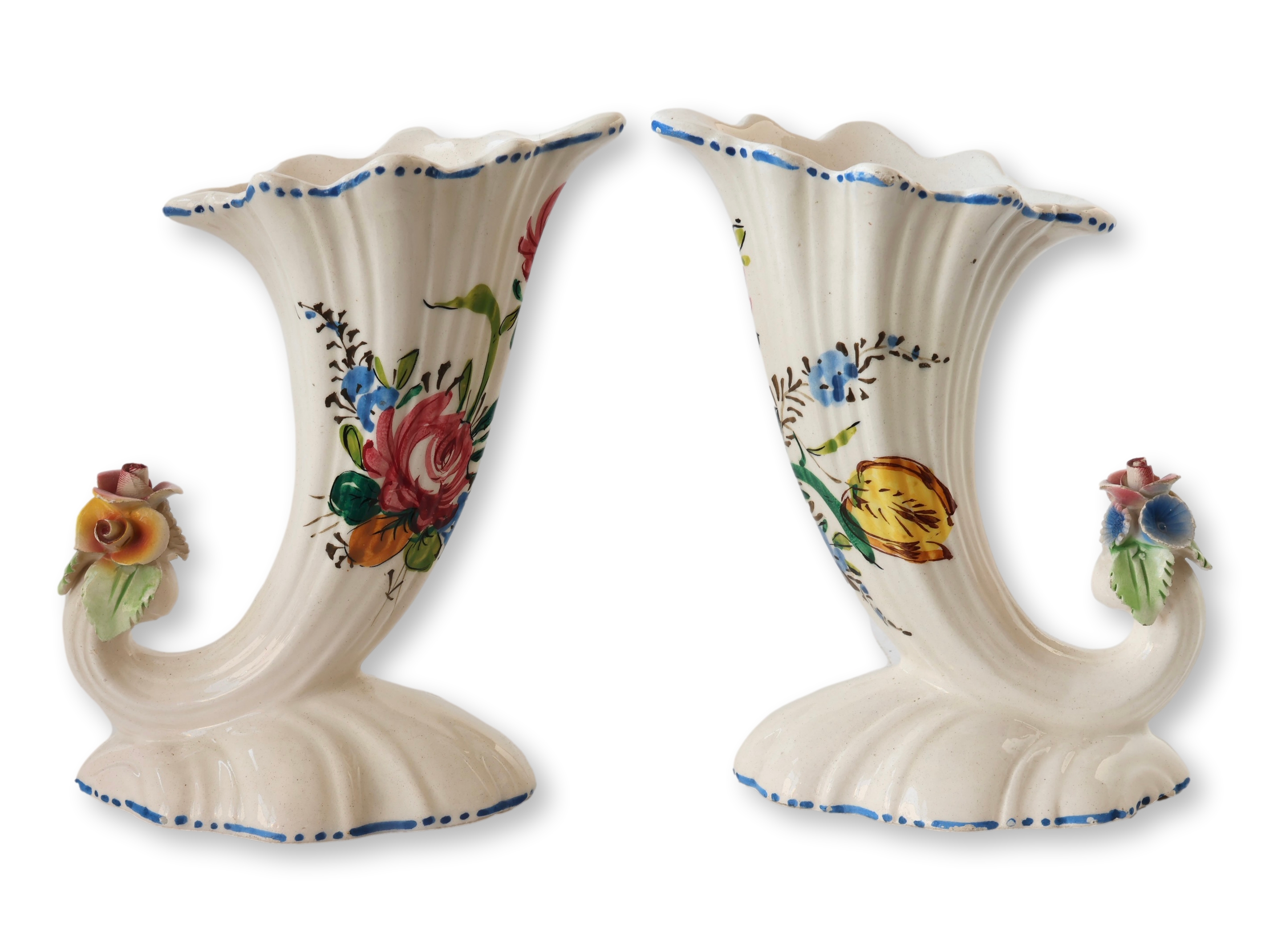 Italian Majolica Cornucopia Vases~P77719078