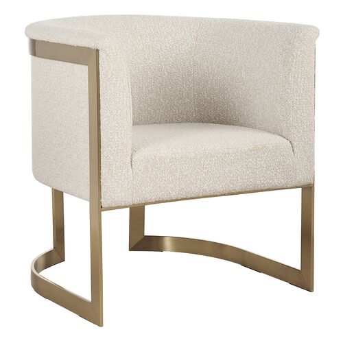 Sabine Textured Boucle Accent Chair, Cream/Gold