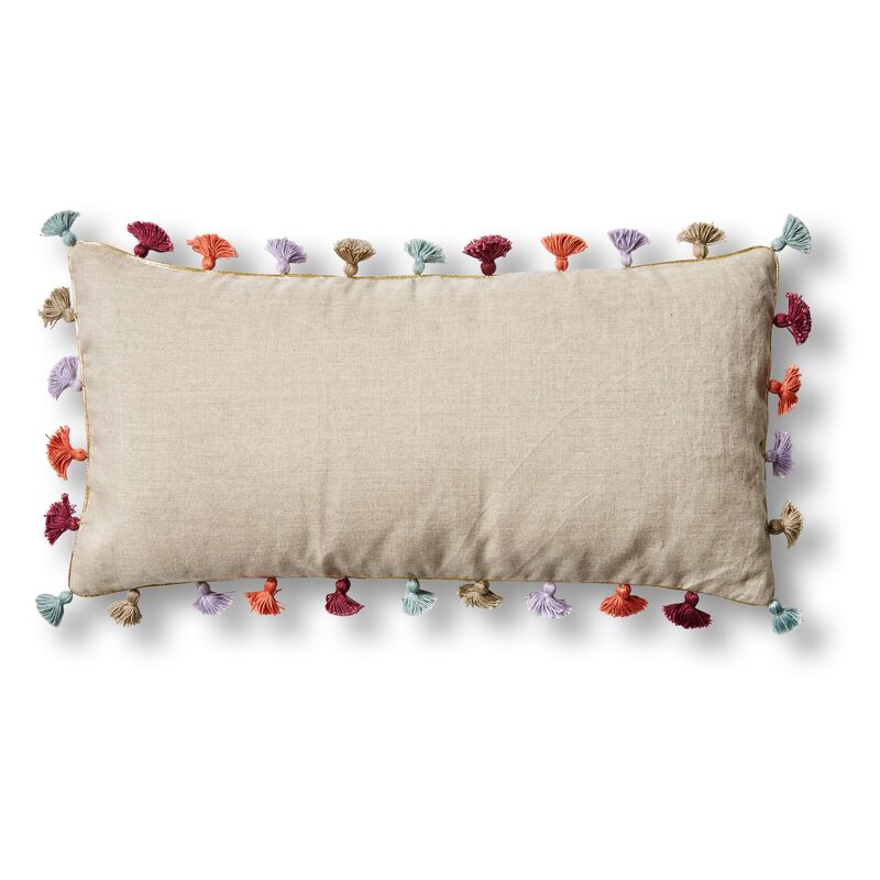 Mini Tassel 10x20 Lumbar Pillow, Multi Linen