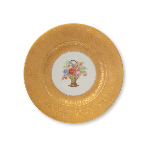 Hutschenreuther Gilded Floral Plates, s/10