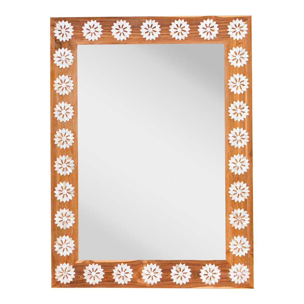 Teak Mother of Pearl Blossom Mirror~P77665713
