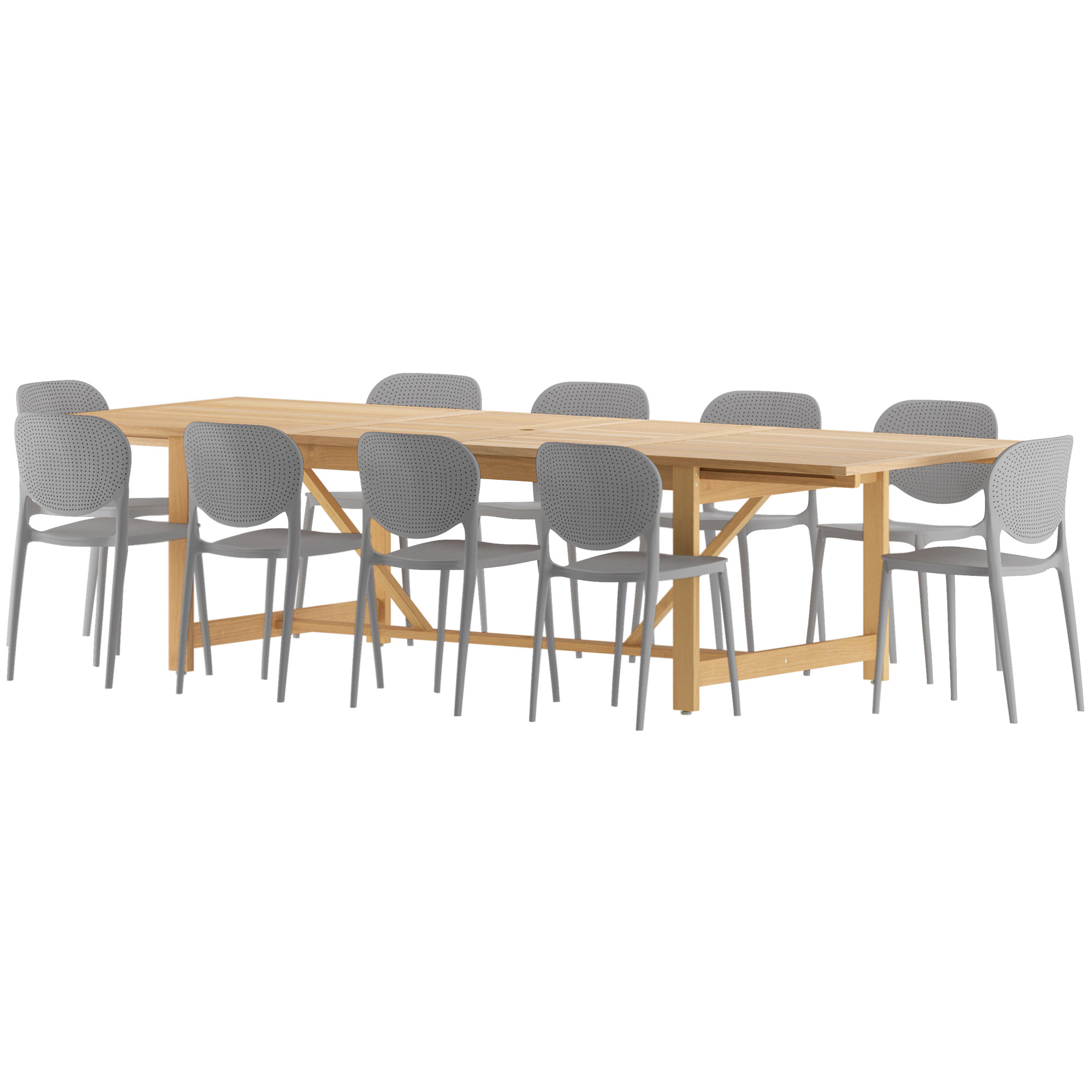 Astor 11-Pc Rectangular Extension Outdoor Eucalyptus Dining Set