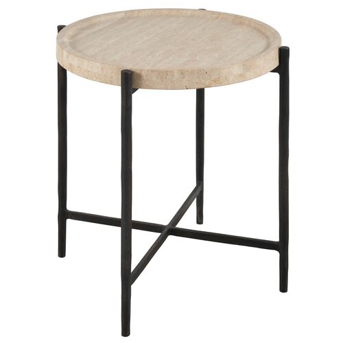 Arlene Round End Table, Travertine