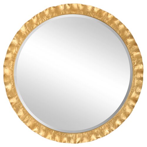 Kaelen 39" Round Scalloped Wall Mirror, Gold